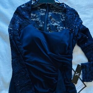 Maxi, navy blue evening dress.